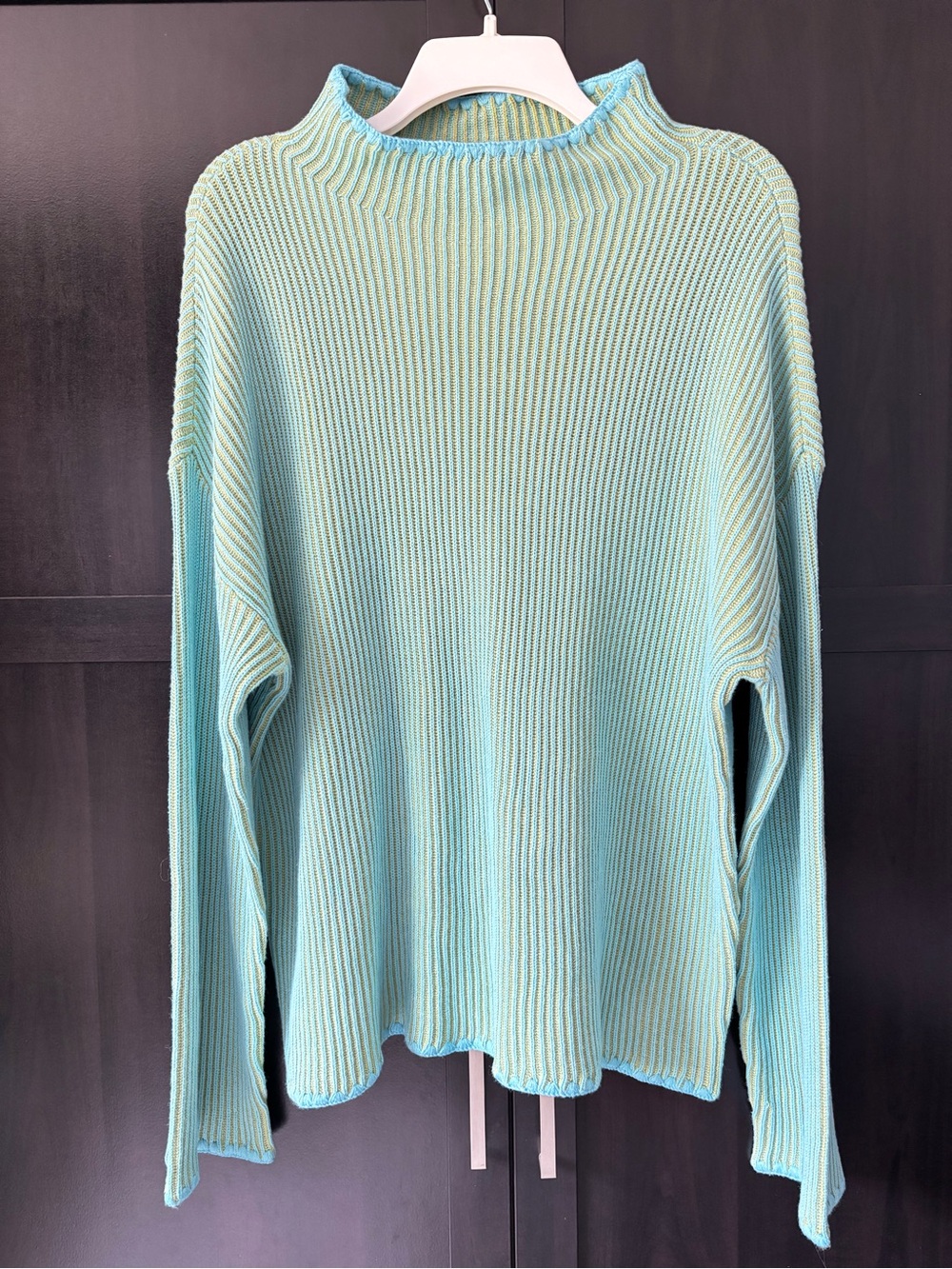 TRIBAL Ribbed Turtleneck Sweater in Aqua and Lime - Size XL - Picture 2 of 12